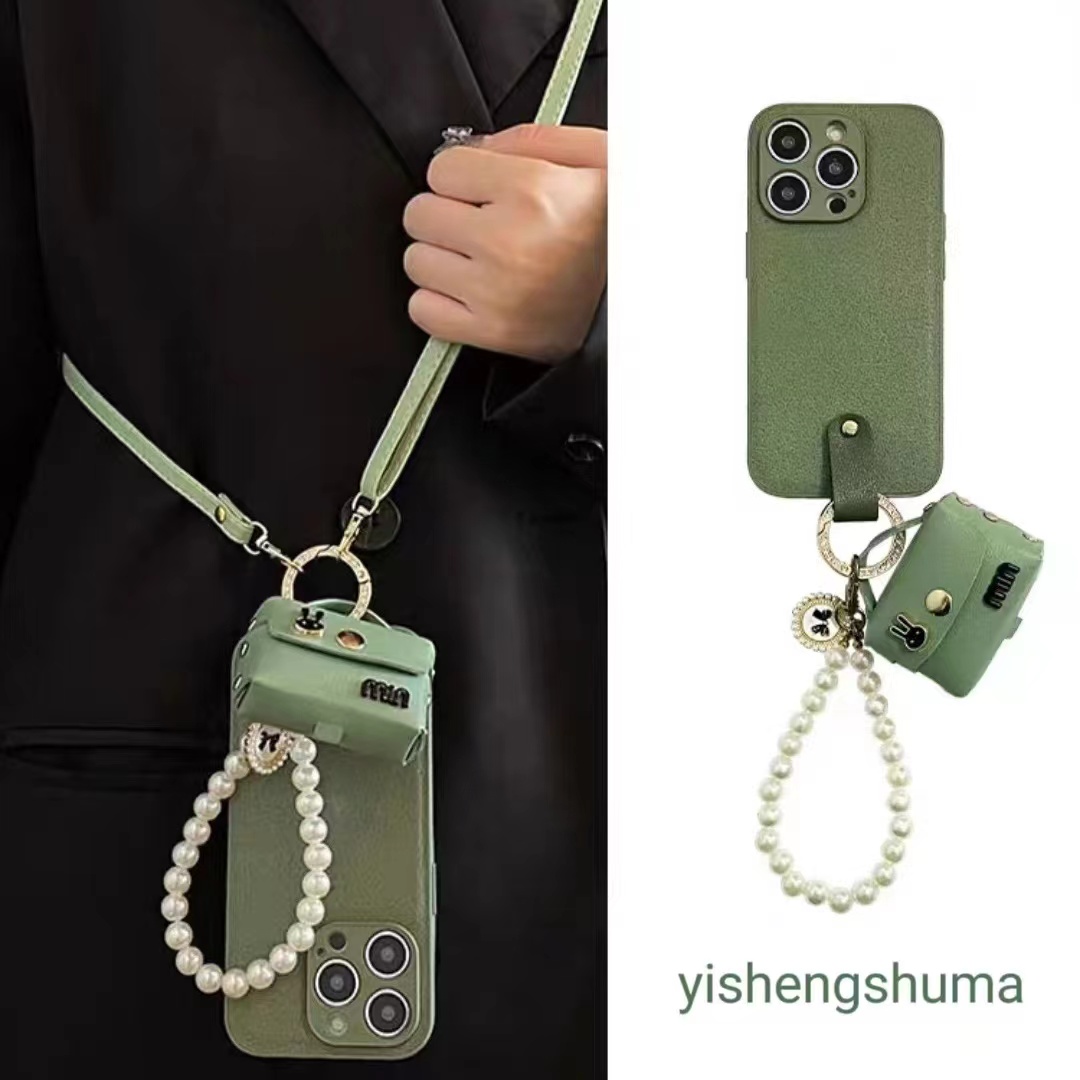 夏日绿色兔子耳机包iPhone14promax手机壳13苹果12女11珍珠手链xs