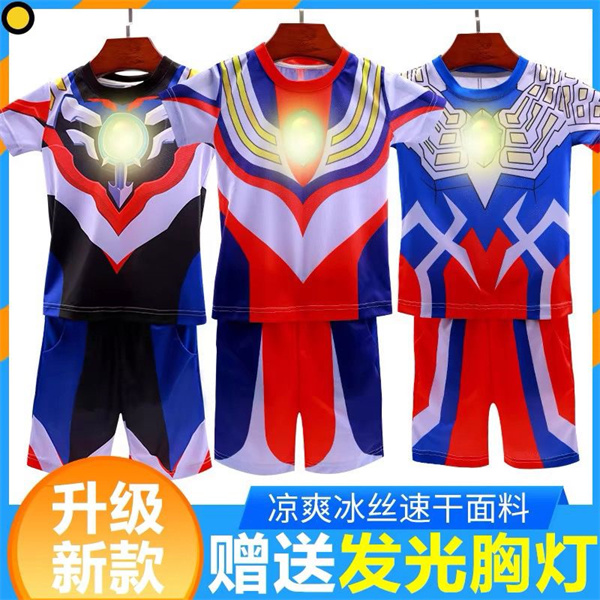 奥特曼服装衣服男女孩儿童套装夏季天夏装短袖德凯迪迦塞赛罗发光