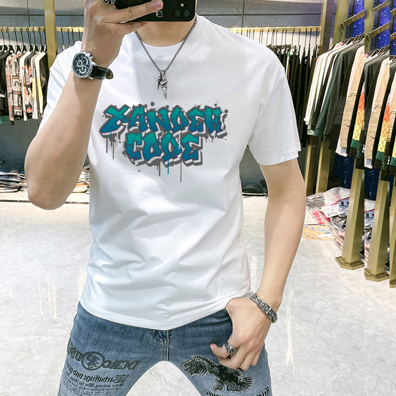 短袖男款爆款2023新款品质男装t恤修身百搭字母印花半袖上衣圆领T