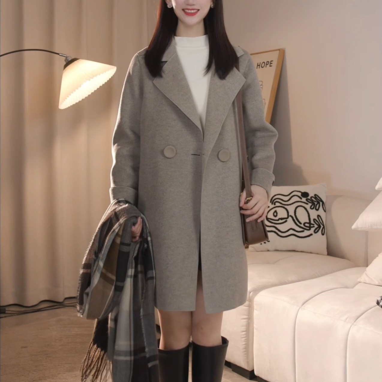 一零五五款双面大衣气质网红百搭减龄显年轻大衣中长外套通勤大衣