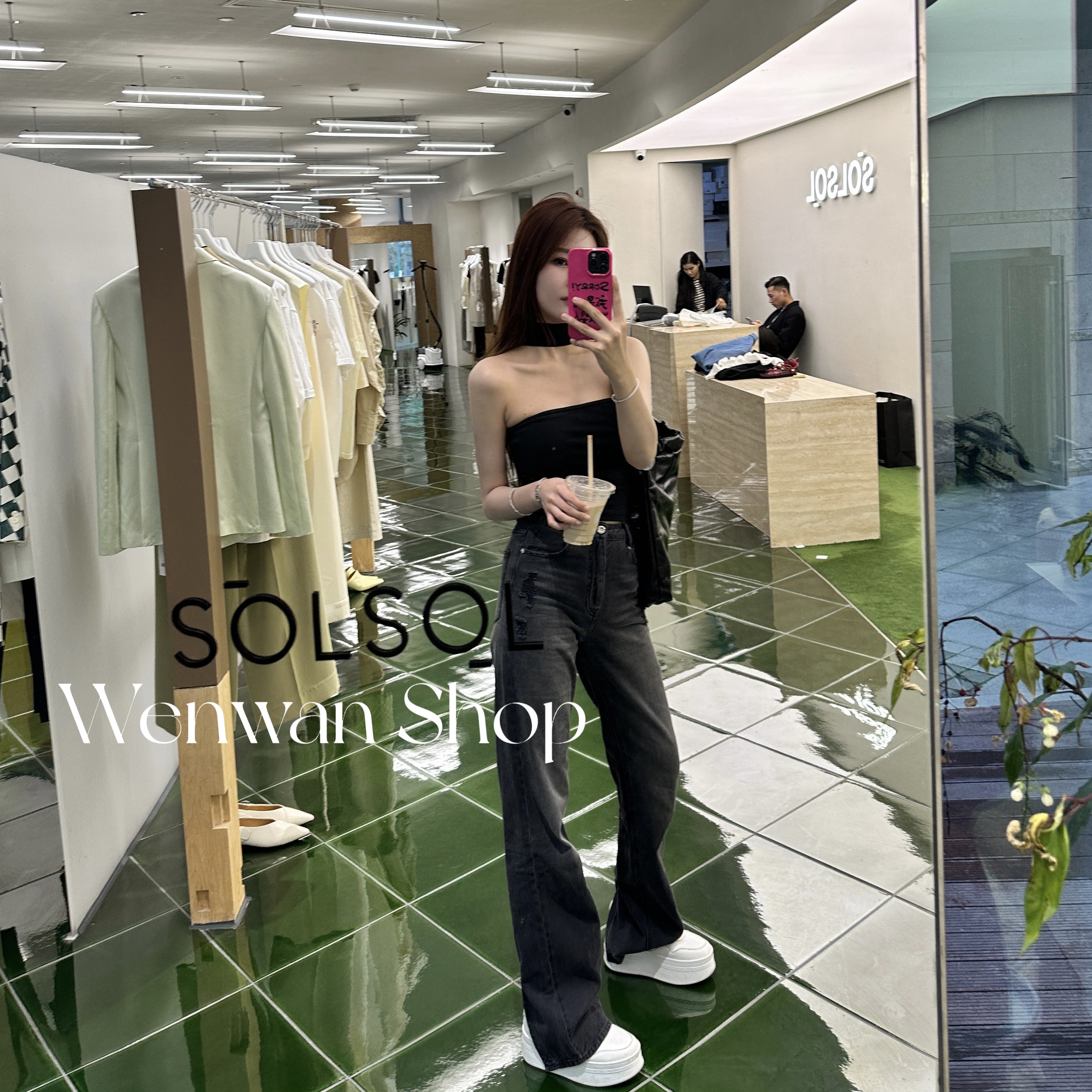 【强货王～～】水洗黑灰色百搭穿不够～后开叉牛仔直筒裤显瘦连体