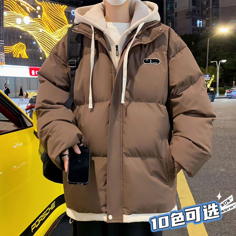 真维斯LIFE假两件短款棉衣男士外套秋冬季宽松潮牌学生棉袄子棉服