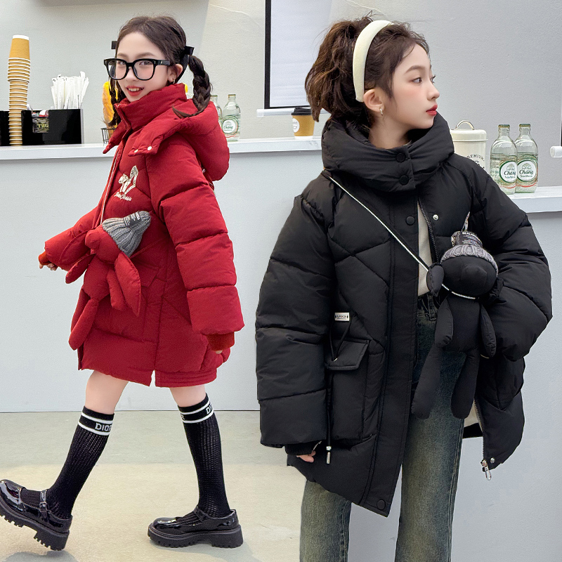 女童棉服新款6-12岁 15岁冬季洋气大童中长款棉衣女孩中长款年服