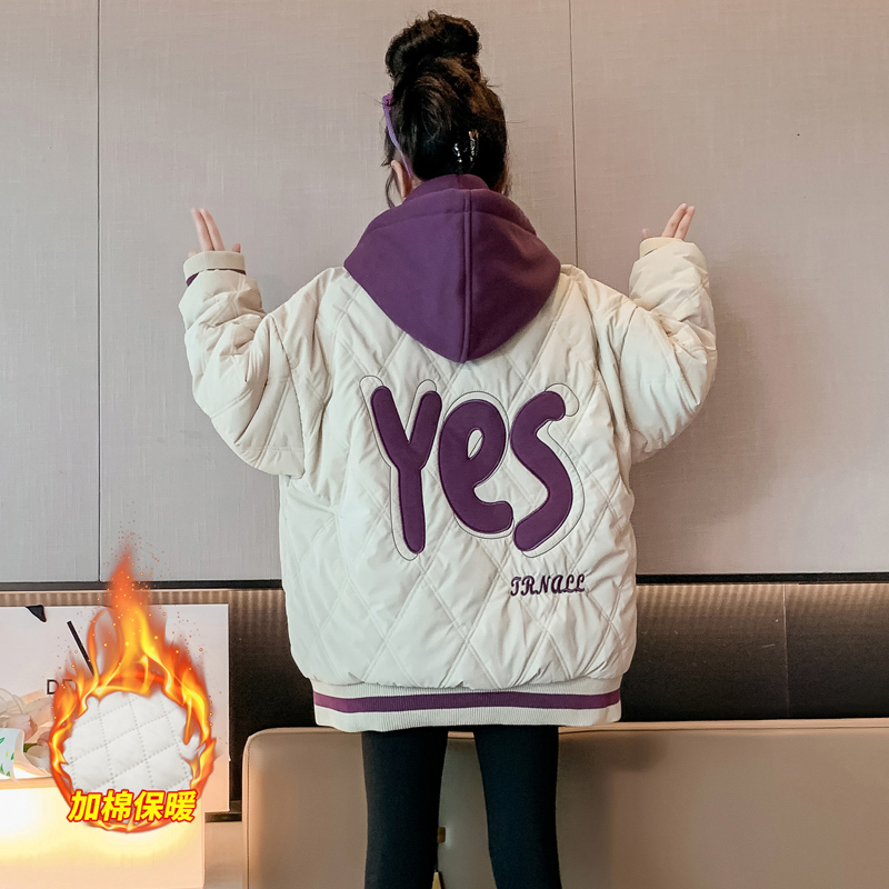 女童加绒外套秋冬款2023新款儿童洋气冬季加厚女大童连帽棉服冬装
