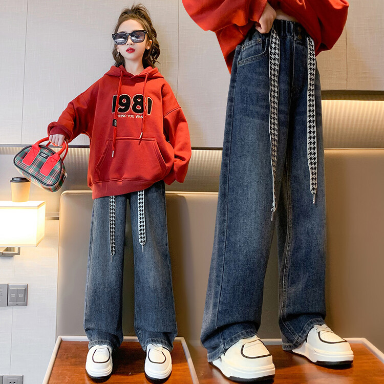 儿童秋冬牛仔裤2023新款秋装大童女孩宽松直筒韩版时尚休闲百搭裤