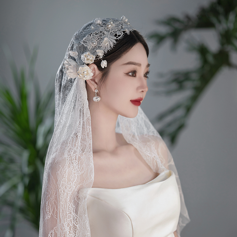 梦瑶 非金属婚庆饰品 FM07-5017-0新娘头饰长约140cm花朵蕾丝头纱