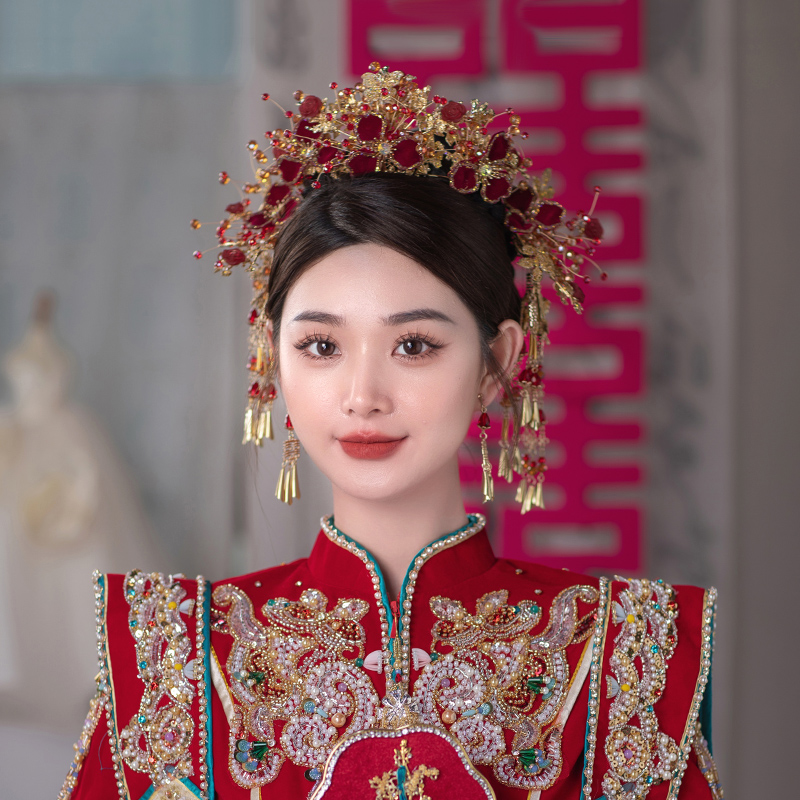 合金婚庆饰品 中式新娘头饰金红色秀禾服古装结婚发饰品GG85-G335