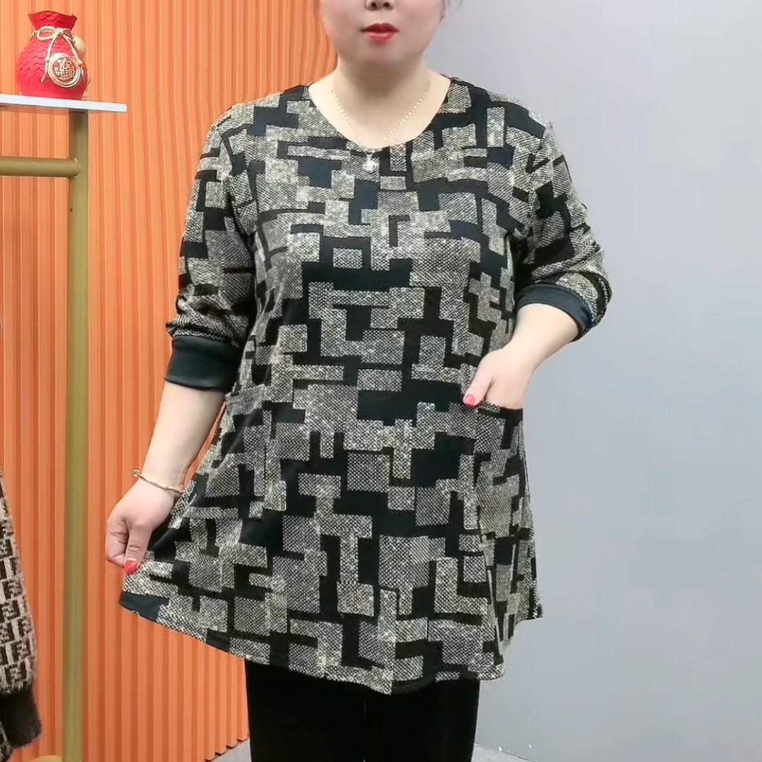 特加肥大码长袖t恤上衣女洋气春中老年妈妈宽松遮肚子打底衫240斤