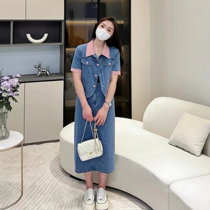 NANXU/楠序楠姐微胖女装 2023夏季牛仔两件套显瘦时尚套装NN18897