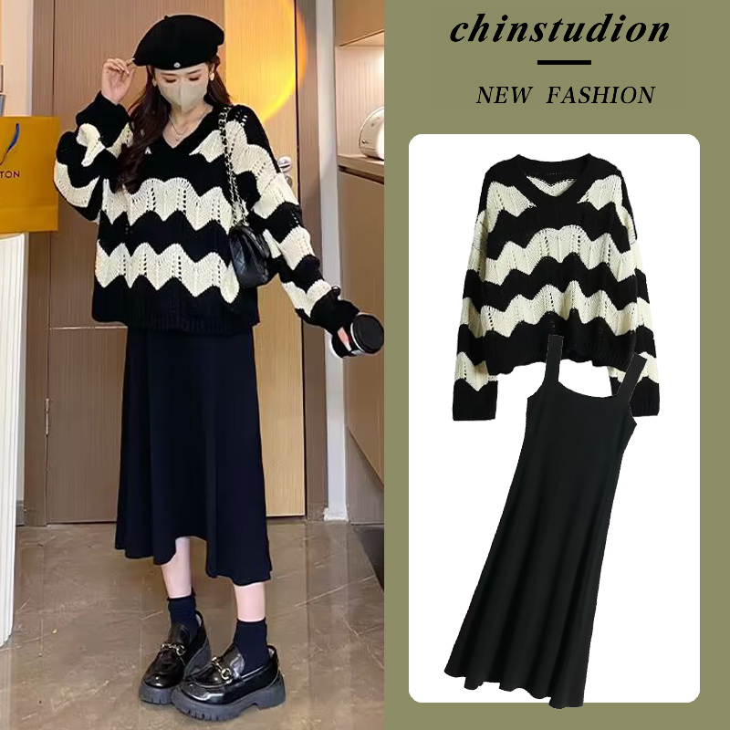 孕妇装秋装套装网红毛衣上衣时尚洋气秋冬季针织吊带裙潮款两件套
