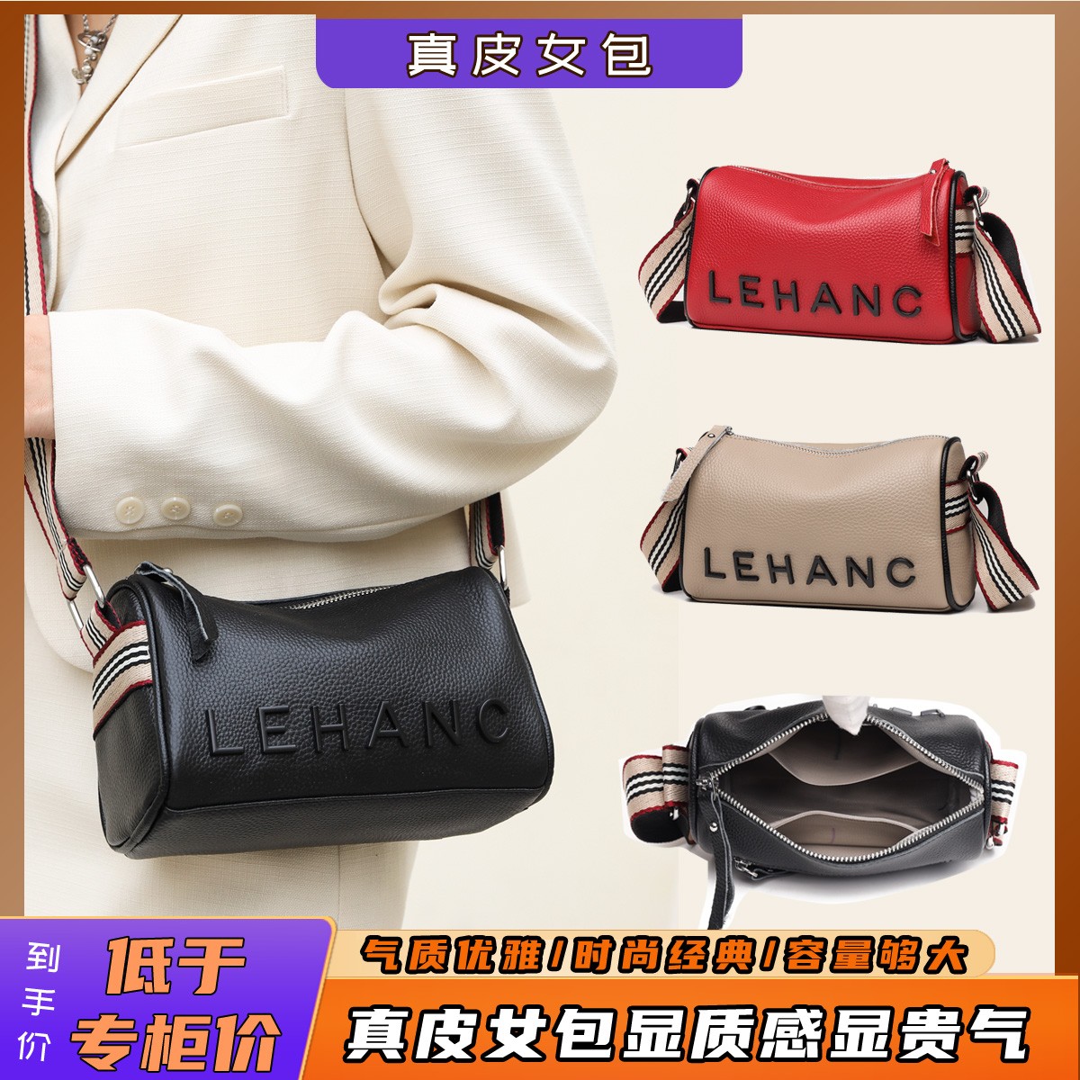 头层牛皮女包时尚休闲大容量枕头包韩版简约真皮单肩斜挎包包软皮