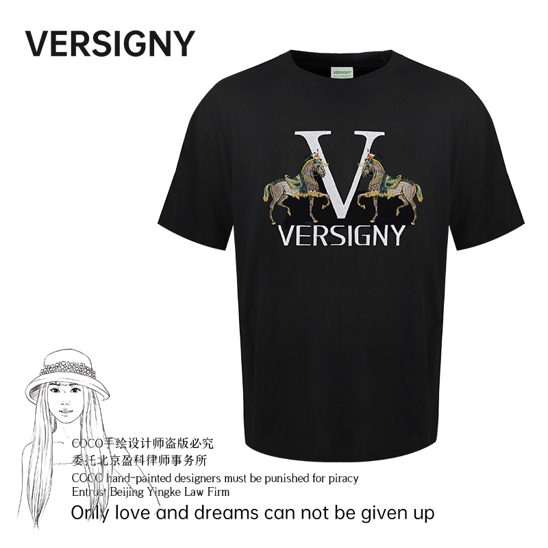 VERSIGNY 登编：重工刺绣联名夏季战马短袖T恤潮 JYT378 已双申