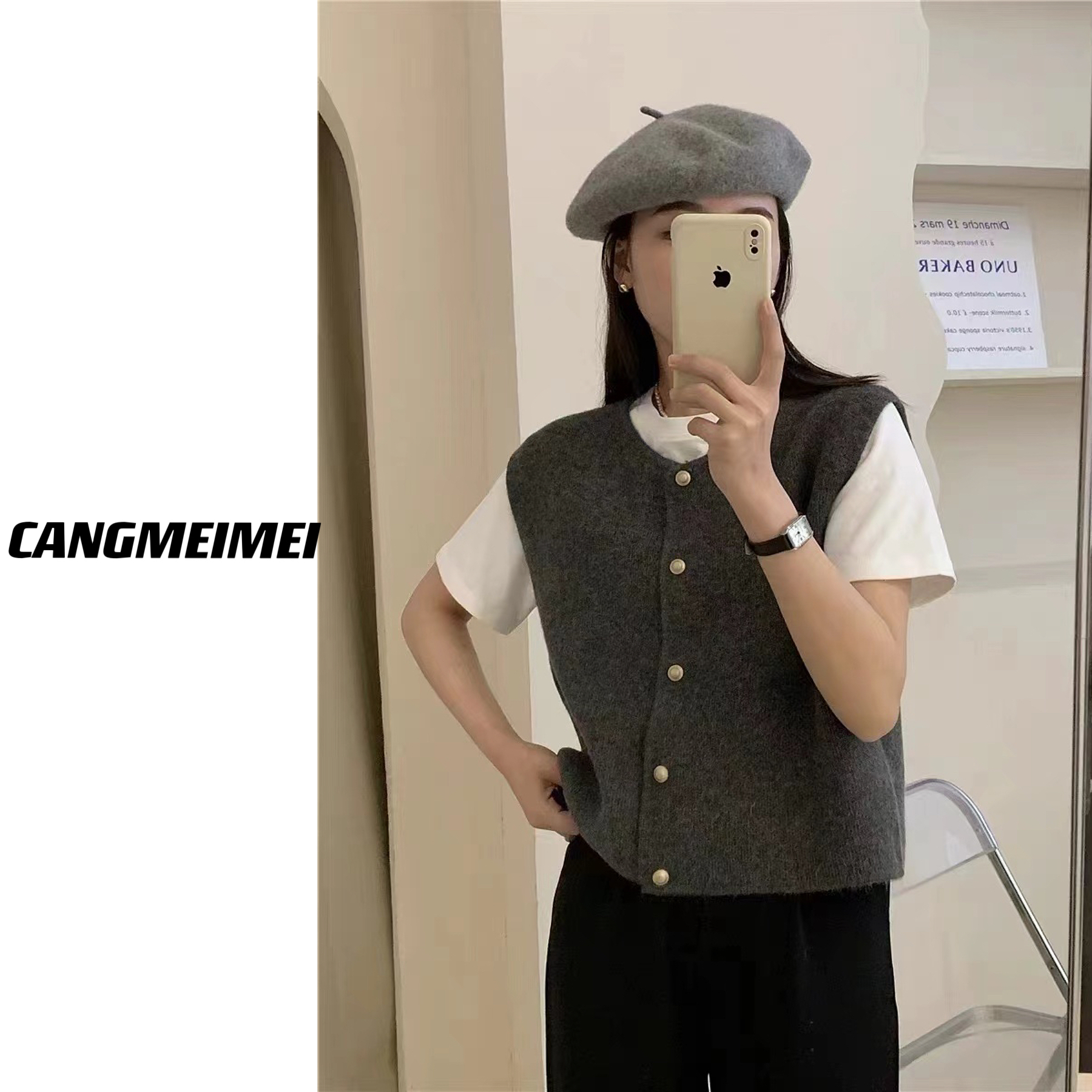 仓美美精选-金贝五粒扣马甲