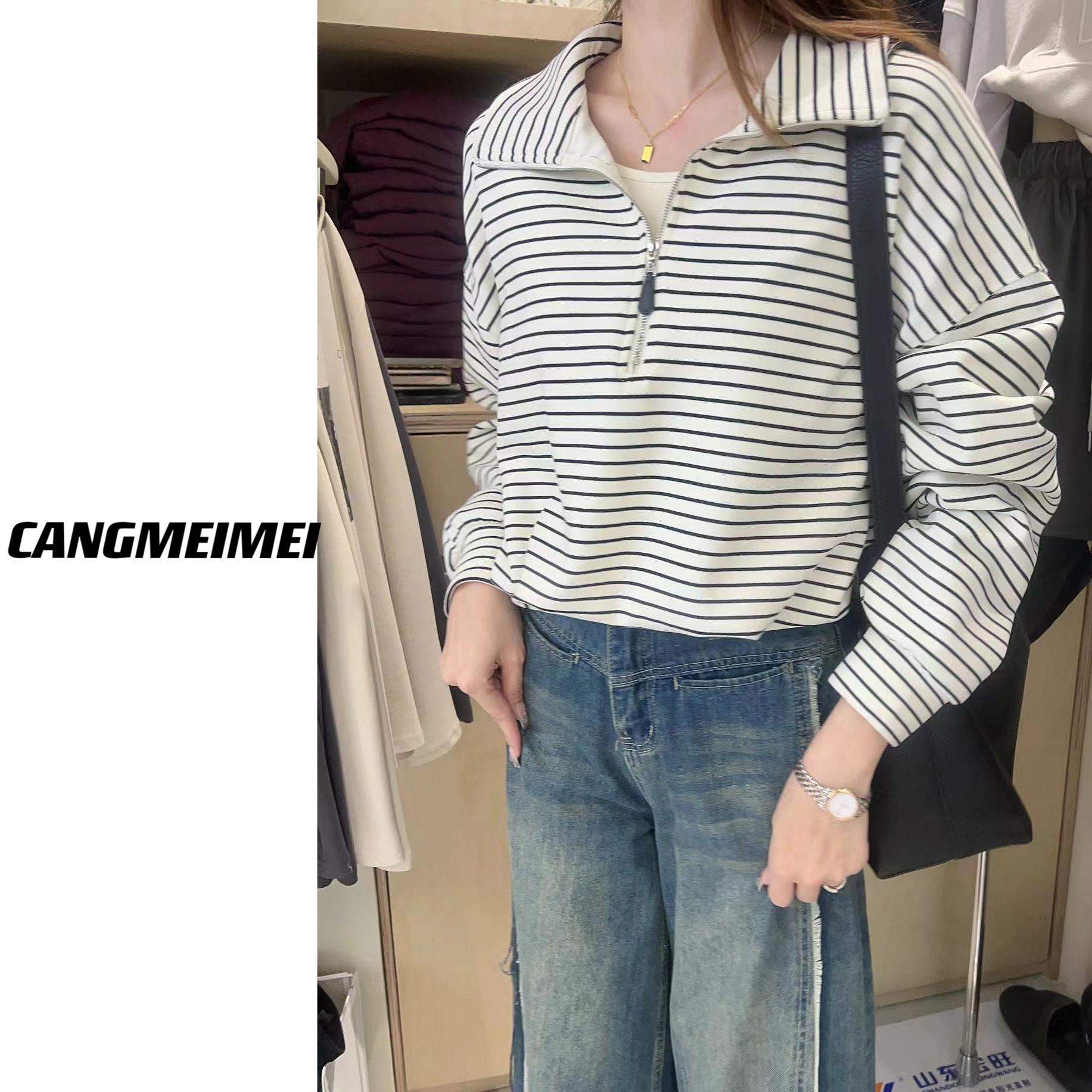 仓美美精选-板挺半拉链卫衣