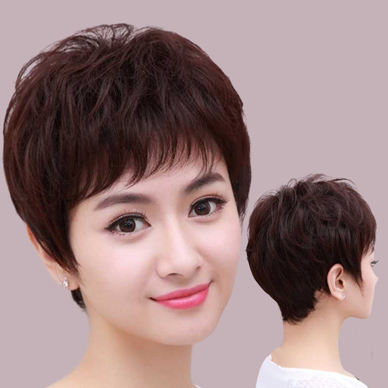 假发女时尚妈妈短卷发碎刘海假发短发蓬松透气中老年整顶假发套