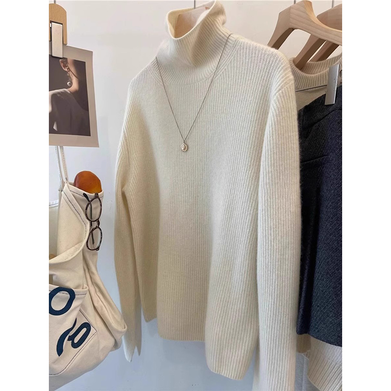 杏色高领软糯毛衣针织衫女秋冬款小个子内搭打底衫慵懒风洋气上衣