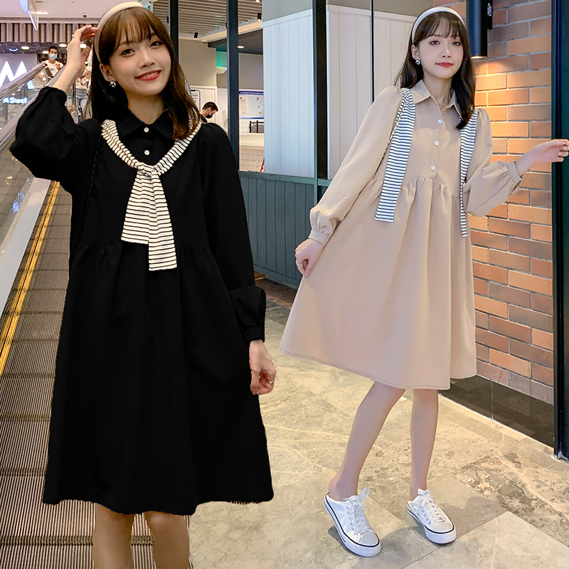 春秋韩版宽松显瘦孕妇装时尚可开扣哺乳假两件连衣裙