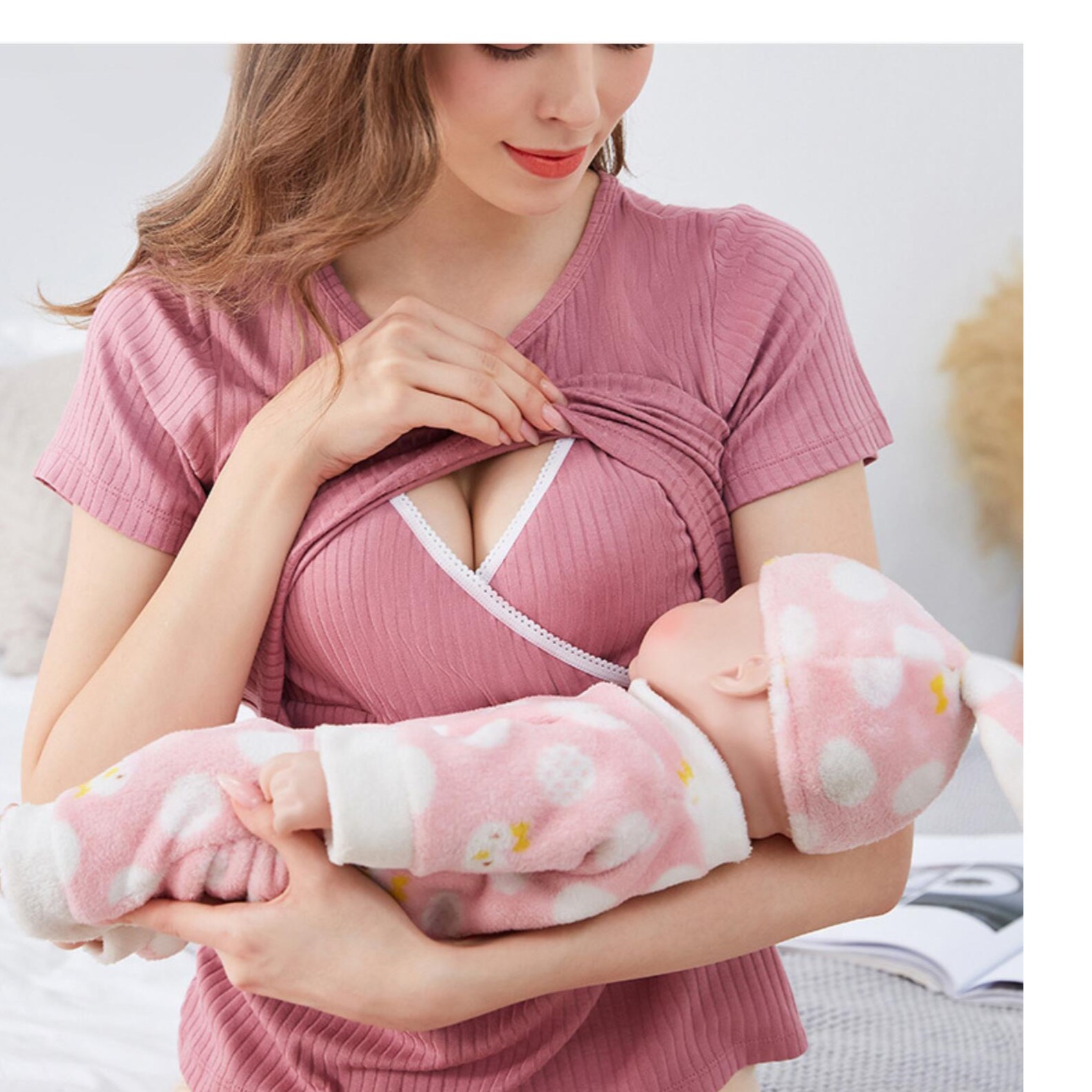 产后月子服透气哺乳长袖喂奶月子上衣免穿文胸秋衣孕妇装薄款6607