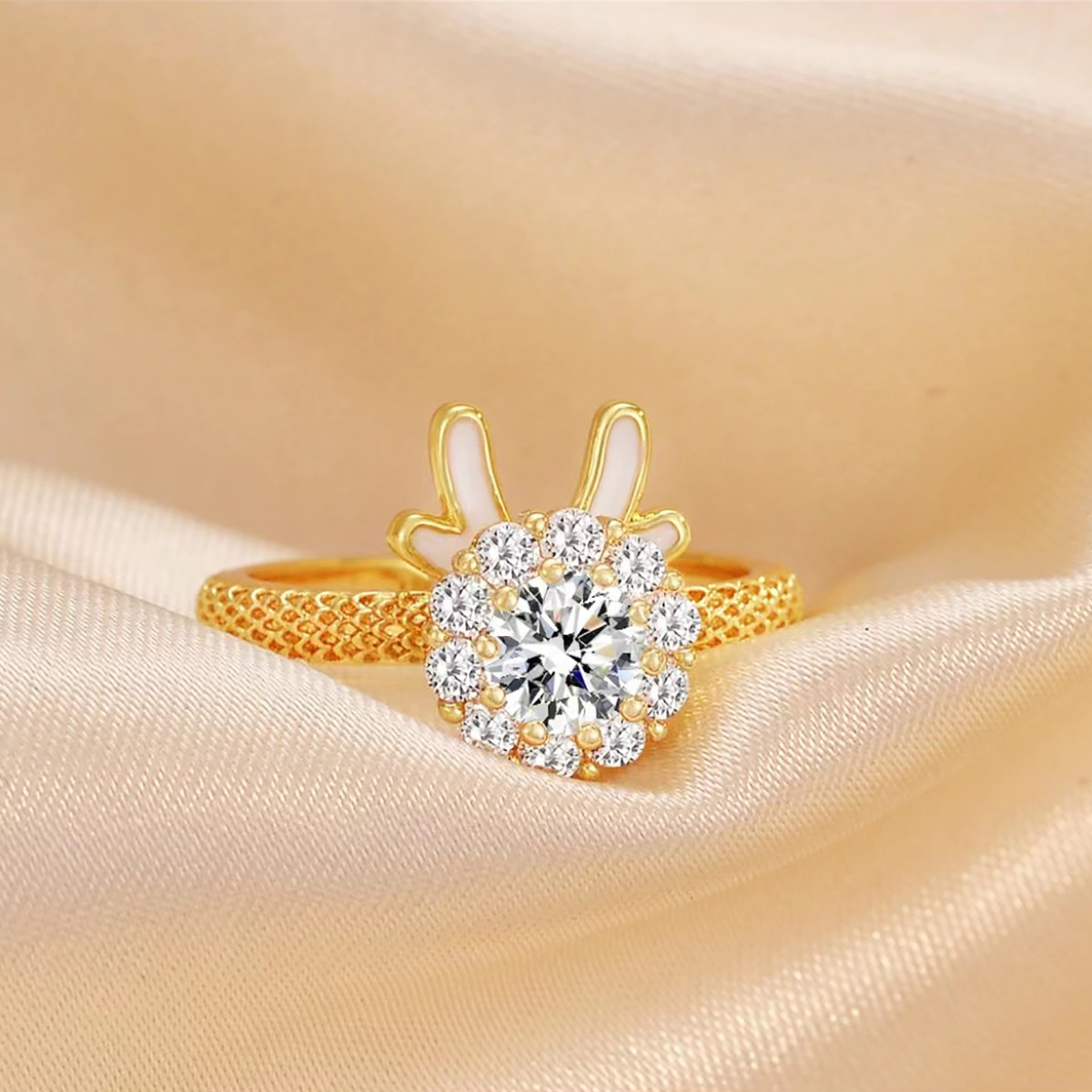 转转好事龙戒指 网红生肖龙年好运耳钉项链套装新年礼物中指女款