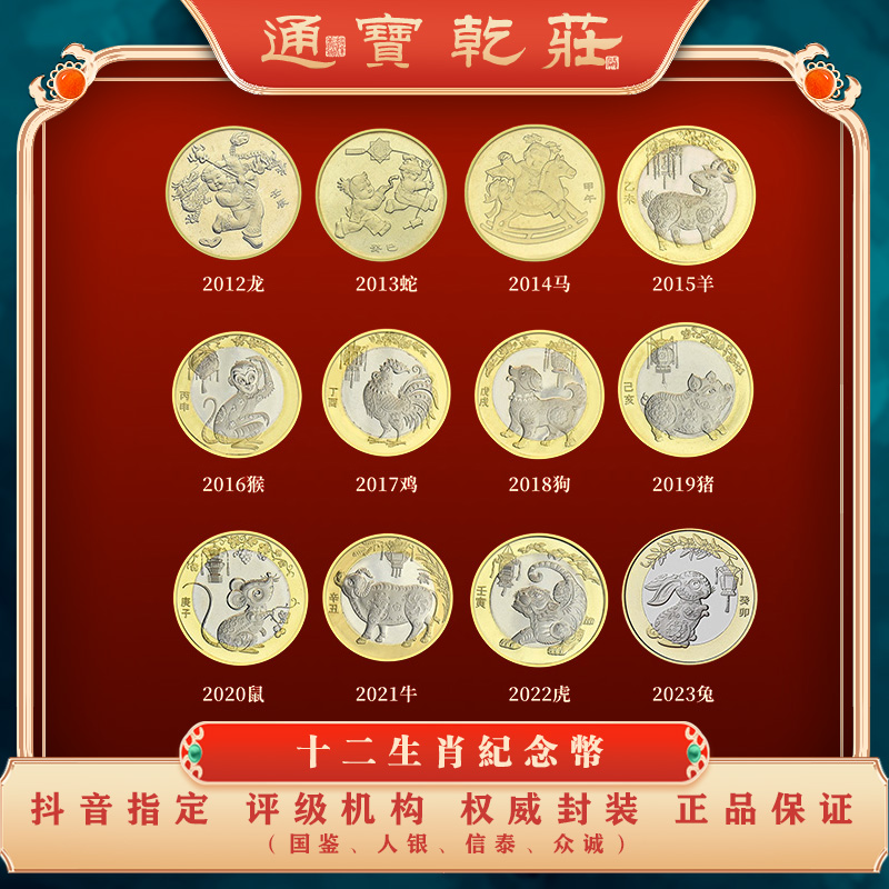 2012年-2023年 十二生肖纪念币（3+9）一轮加二轮生肖纪念币-评级