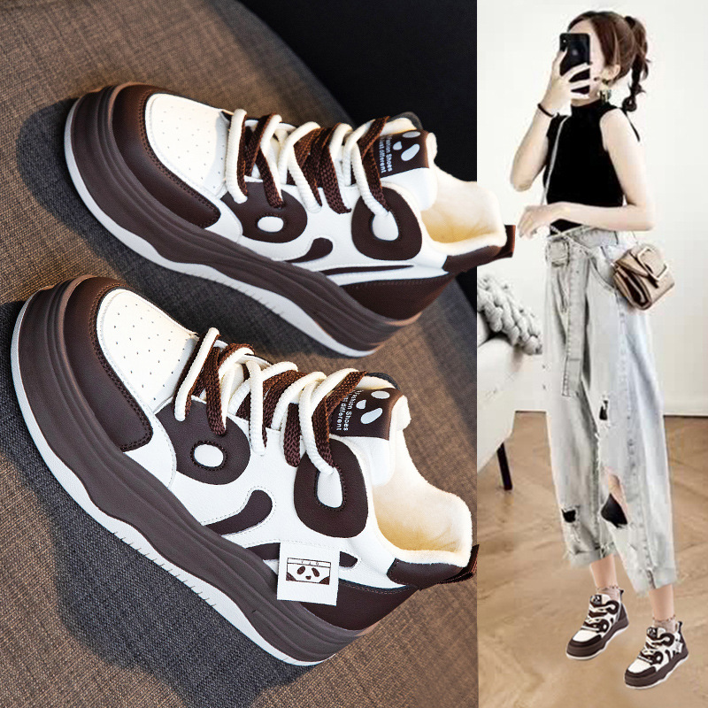 红蜻蜓牌真皮加绒短靴女年新款秋冬加厚保暖棉鞋女鞋厚底高帮休闲