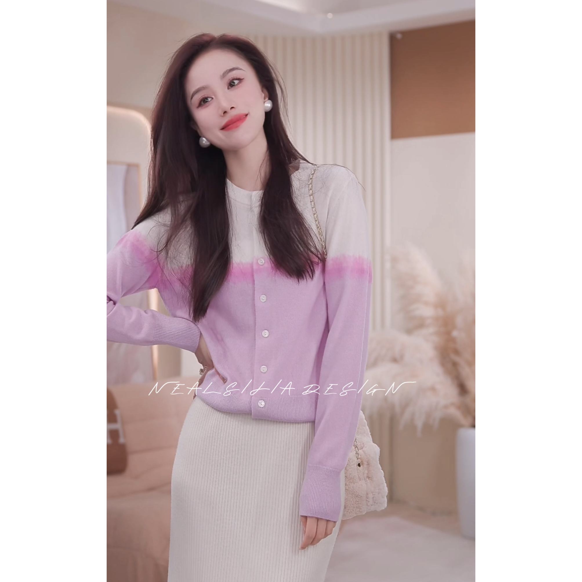 现货【艾文有品-心引力】100绵羊毛针织开衫2024女新款高端撞色毛衣