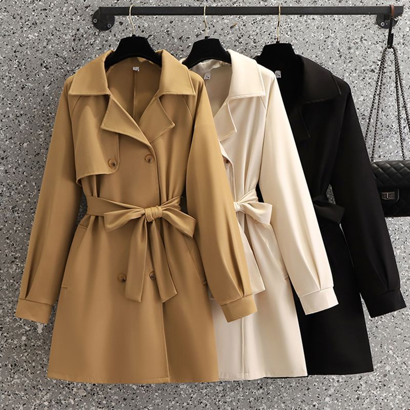 大码女装简约通勤小众风衣秋季新款西装领系带显瘦百搭外套 7111#