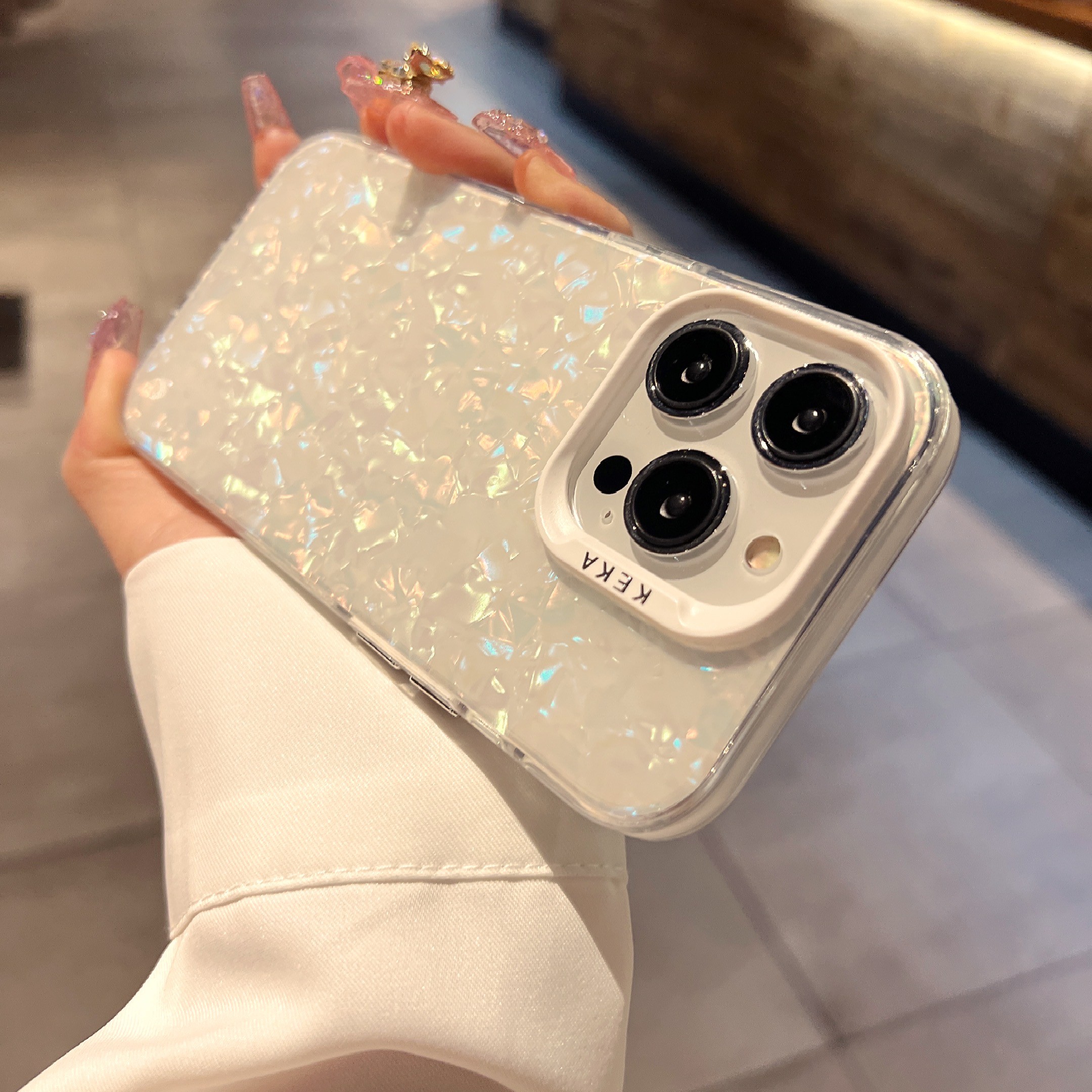 适用于苹果14promax手机壳ins贝壳纹彩色梦幻iPhone13/12炫彩壳
