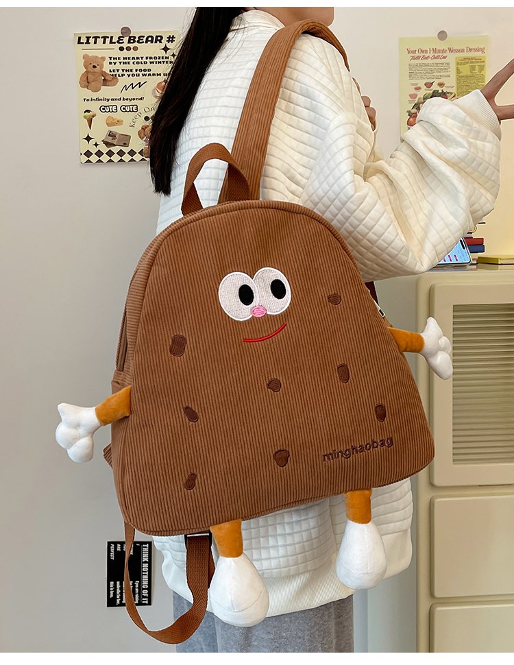 可爱曲奇饼干小书包女日系软妹丑萌灯芯绒小众卡通双肩包少女背包