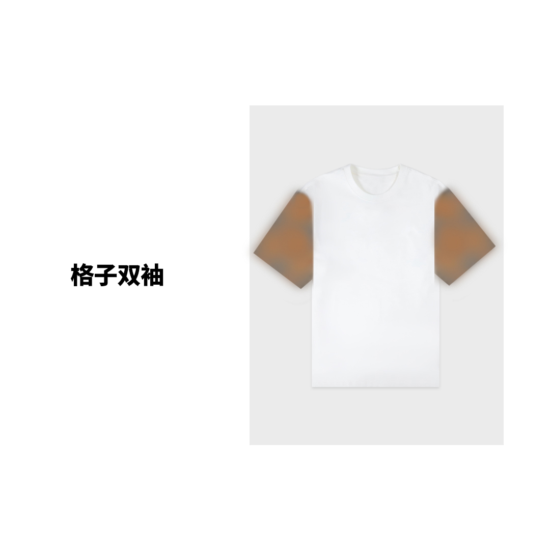 【高奢订购】BV男女同款休闲时尚格纹袖口棉质宽松T恤夏季V577