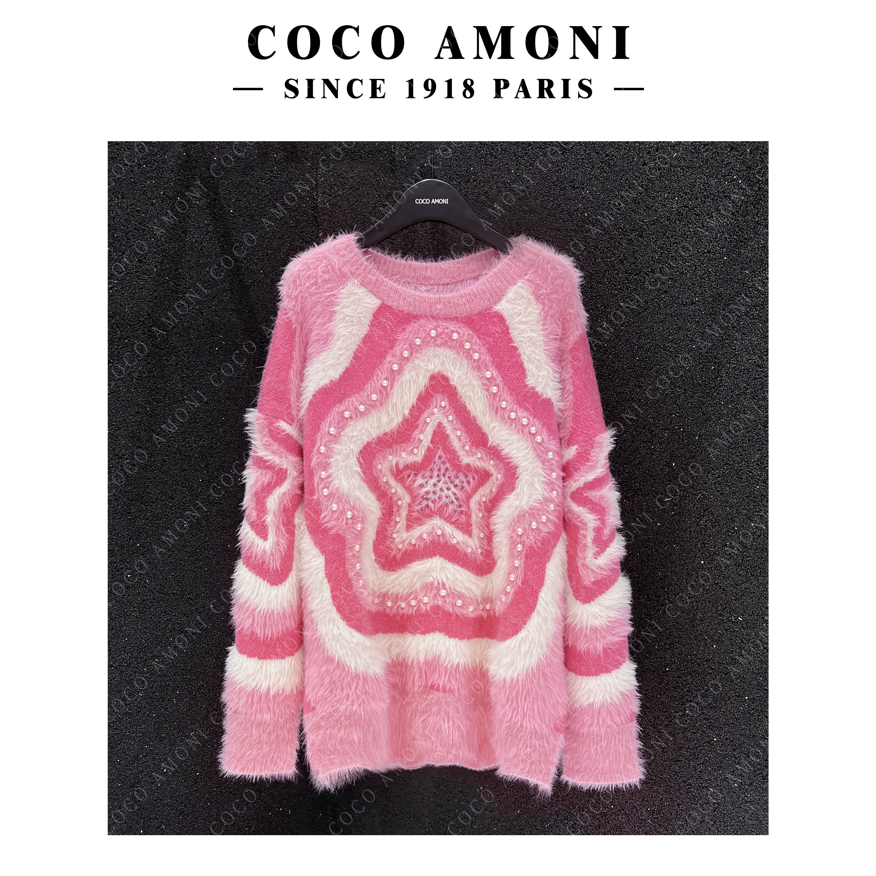 【甜美星星】粉色慵懒风钉珠套头毛衫宽松保暖毛衣针织衫女NZ549