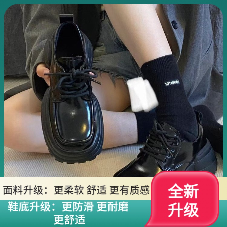 冬季回力休闲厚底松糕单鞋女日系小众设计增高JK小皮鞋复古乐福鞋