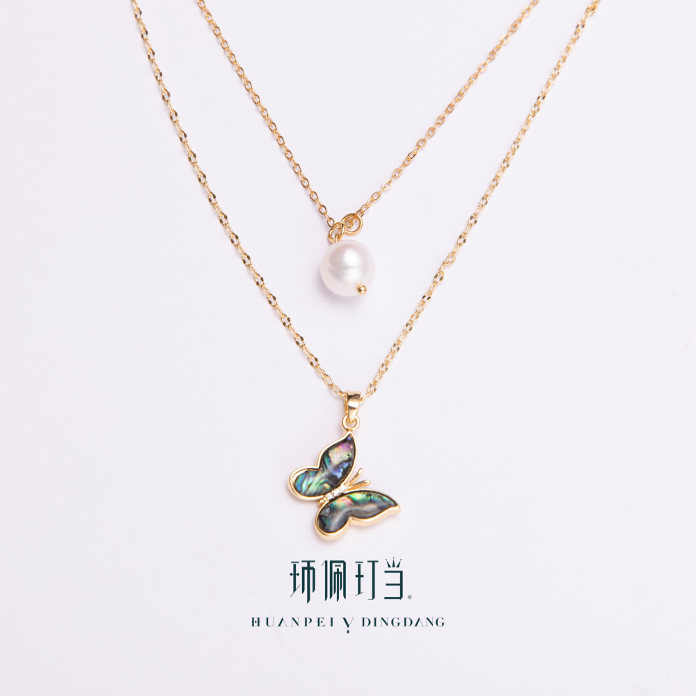 铜合金项链 【环佩玎当臻选】海蝶项链双层小众轻奢精致气质锁骨链