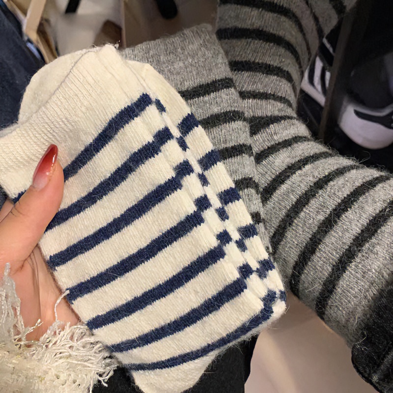 加厚条纹袜子秋冬棉袜厚透气中筒袜ins韩版梦中情袜日系百搭冬季