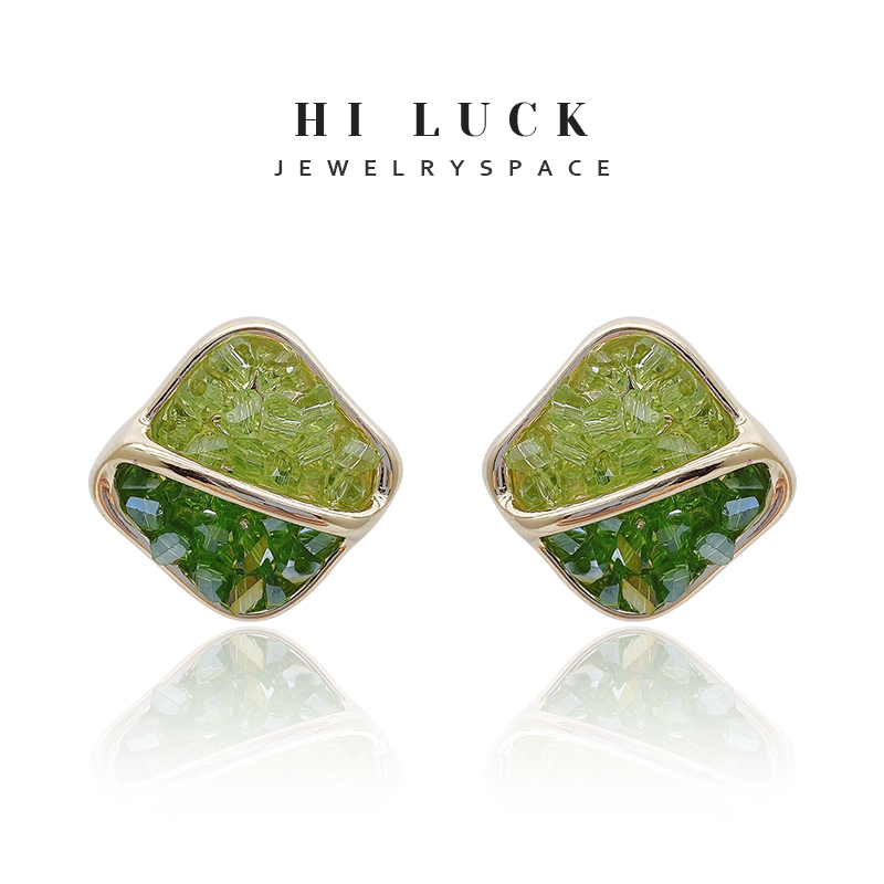 铜合金耳饰 Hiluck品牌绿野仙踪方块拼接气质百搭耳环女精致简约！