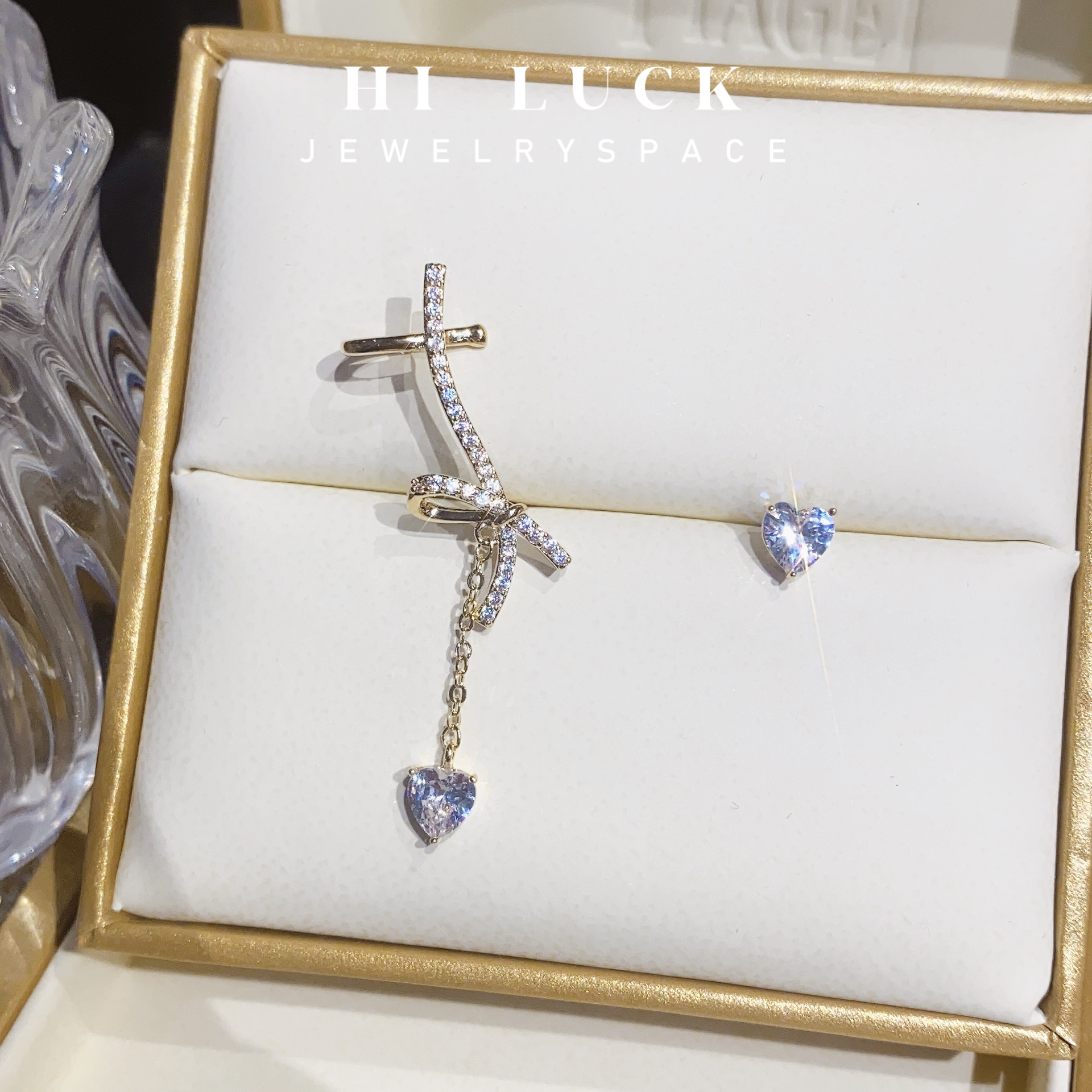 铜合金耳饰 Hiluck甜美淑女爱心流苏耳夹耳针两件套耳环女百搭！