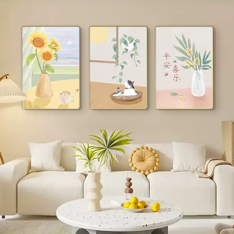 向日葵客厅装饰画三联画客厅背景墙沙发挂画现代简约向日葵3040