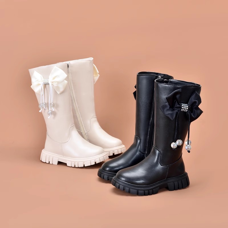 回力瑞女童高筒靴子2023新款秋冬加绒棉靴软底长筒靴儿童女宝长靴