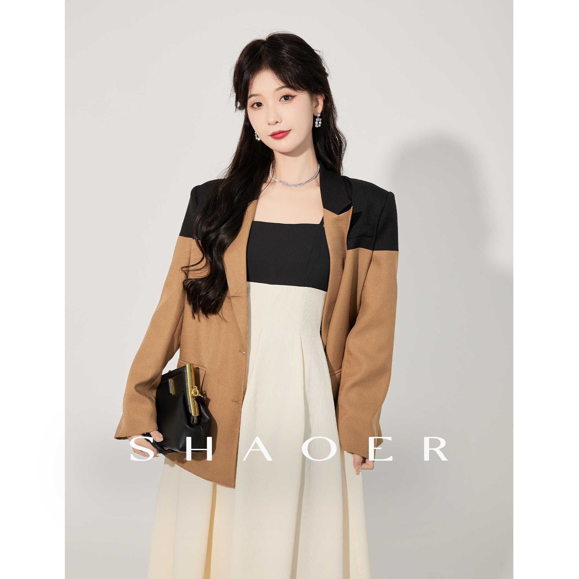 SHAOE清仓专场【香奢夫人】西装女秋季配吊带裙两件套S2023080901