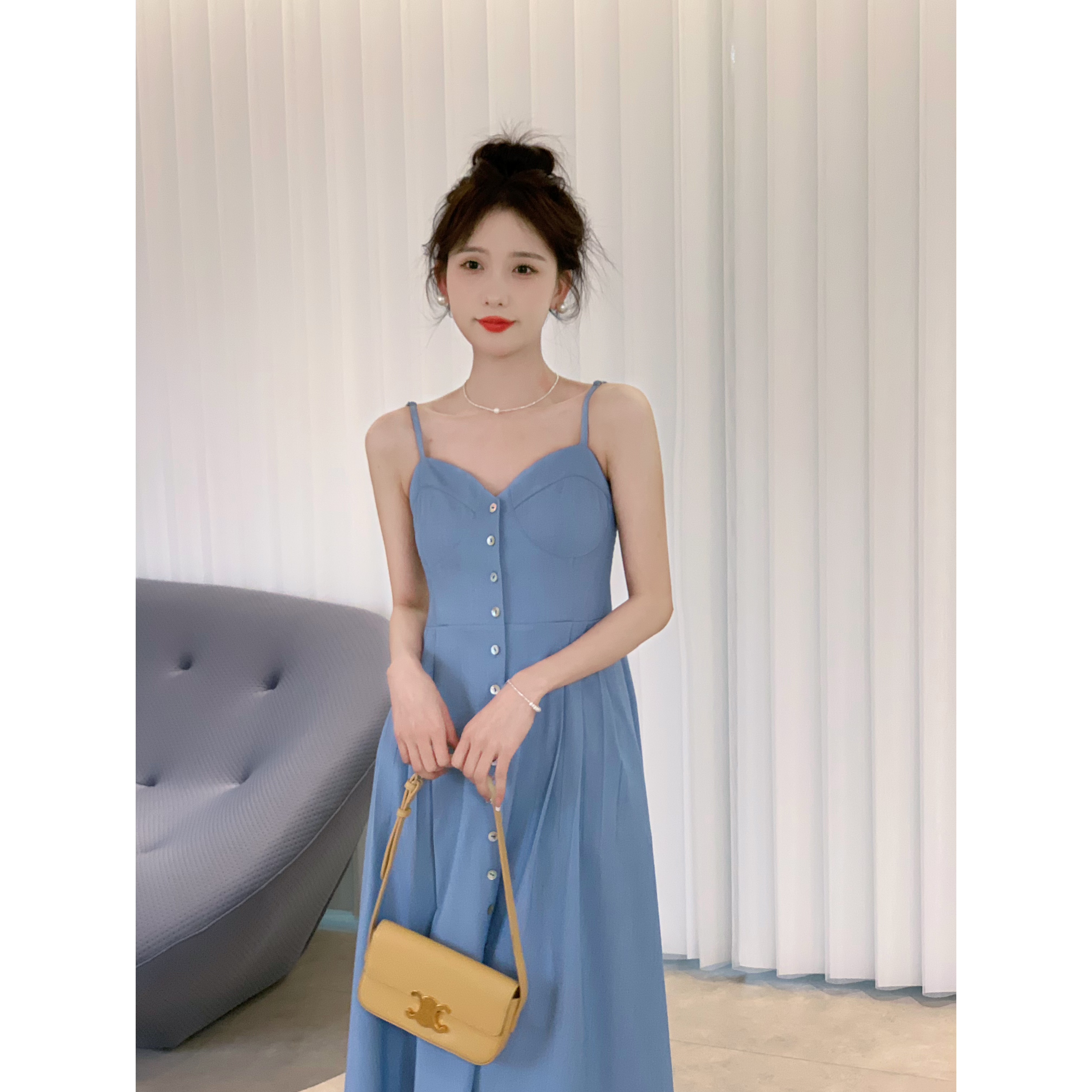 SHAOER清仓专场【海盐之谜】连衣裙女夏V领收腰中长裙S2023042107