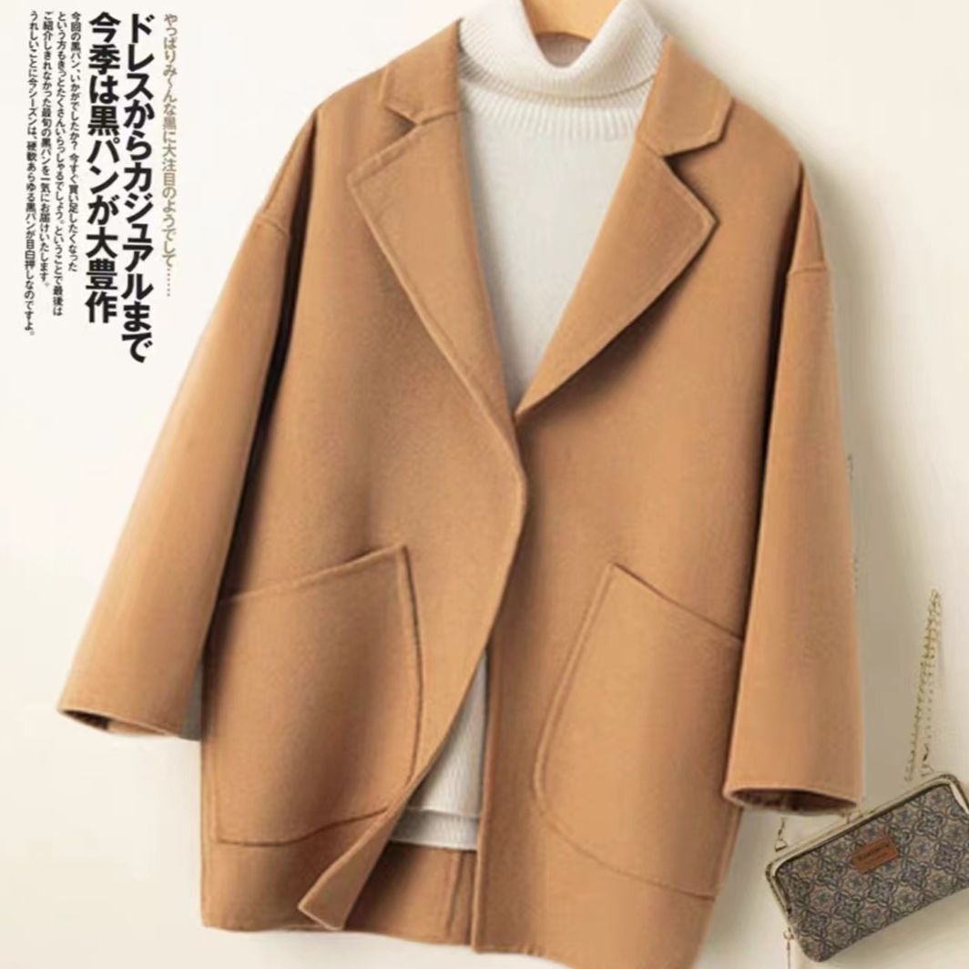 1088-1韩版大衣双面呢短款秋冬大衣外套百搭中长款休闲毛呢大衣