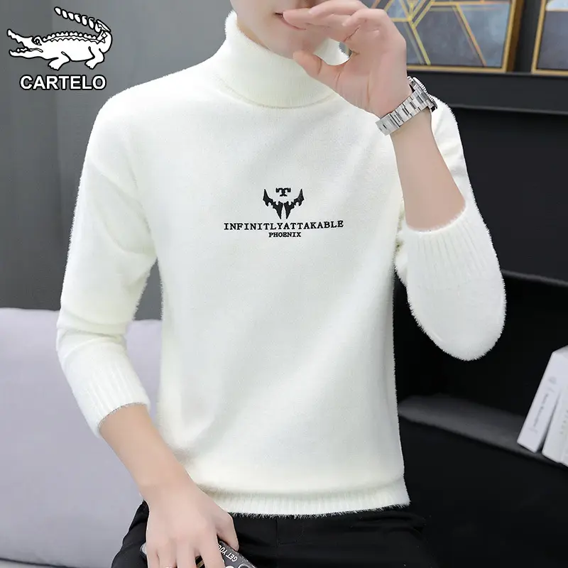 【下】白色高领毛衣男士秋冬季韩版潮流打底衫休闲水貂绒针织衫男装