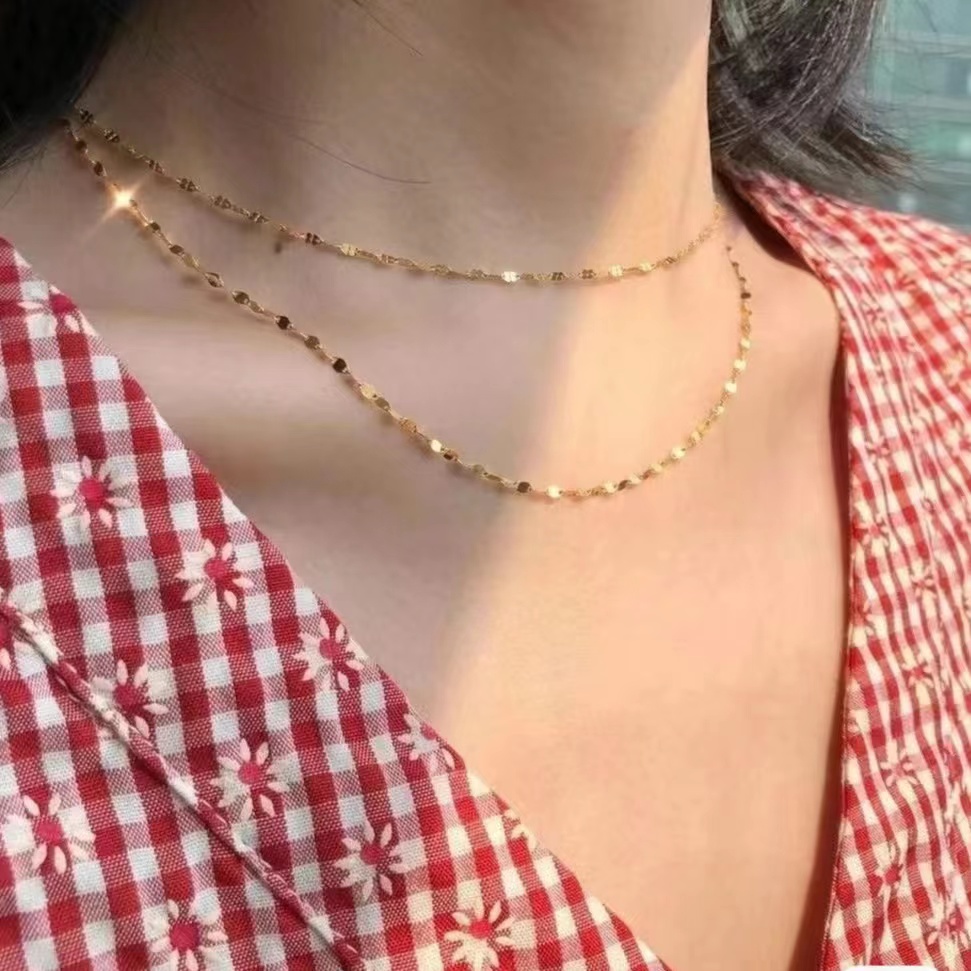 恒美娜 坠链均925银 [波光粼粼]叠戴锁骨链项链轻奢小众秋冬素链