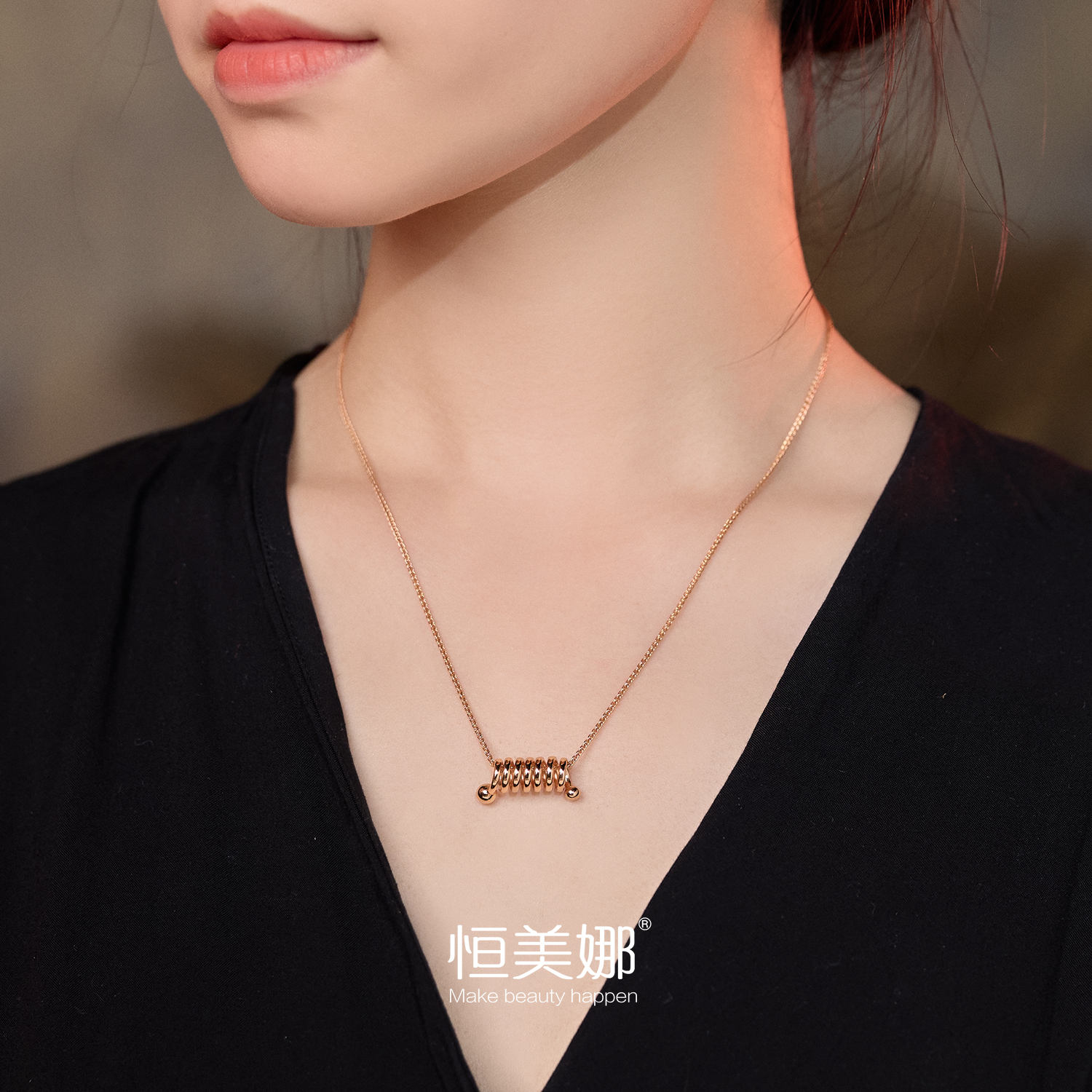 恒美娜 坠链均925银 电话线素银项链锁骨链纯银吊坠时尚高级感女