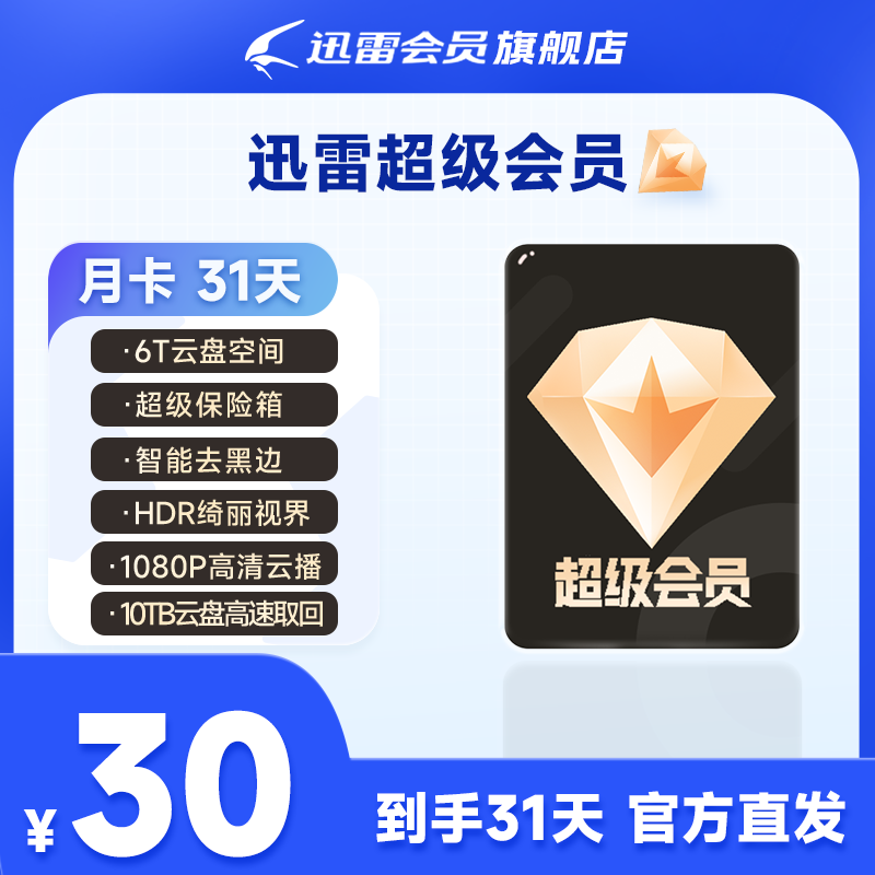 迅雷【年货节】超级会员1月卡，6T云盘空间支持倍速播放，不支持退款