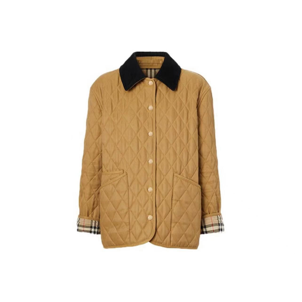 全新未使用  活动价小花6娜 BURBERRY 经典衔缝格纹夹克棉服 驼色