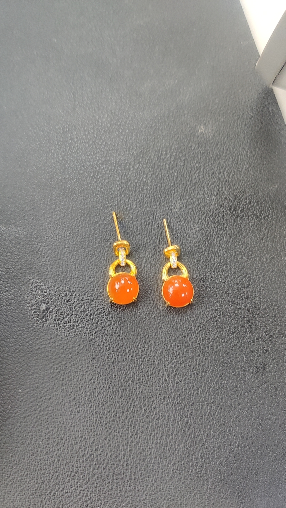 冰红 南红S925银镶嵌耳钉2023101000128