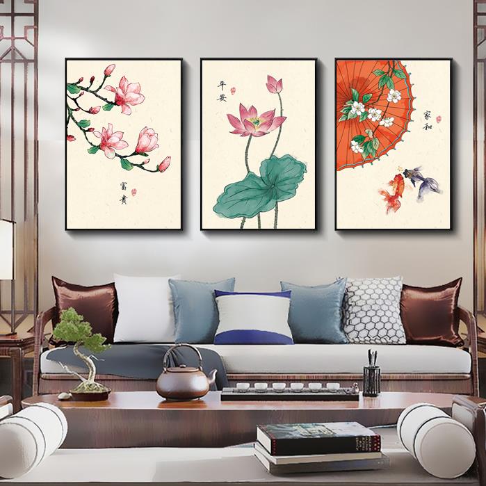 【大格】新中式民俗古风装饰画三联十字绣36色满绣有勾边150X70cm