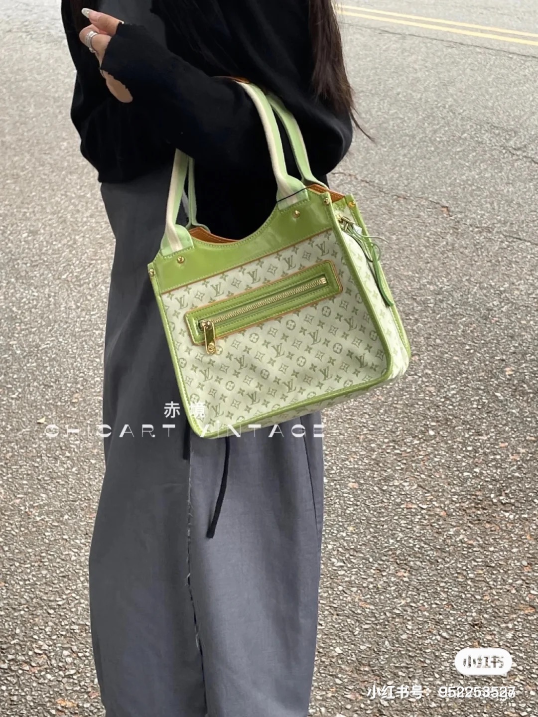 95新 LouisVuitton/路易威登 0293 LV绿色丹宁开口笑手提包时尚