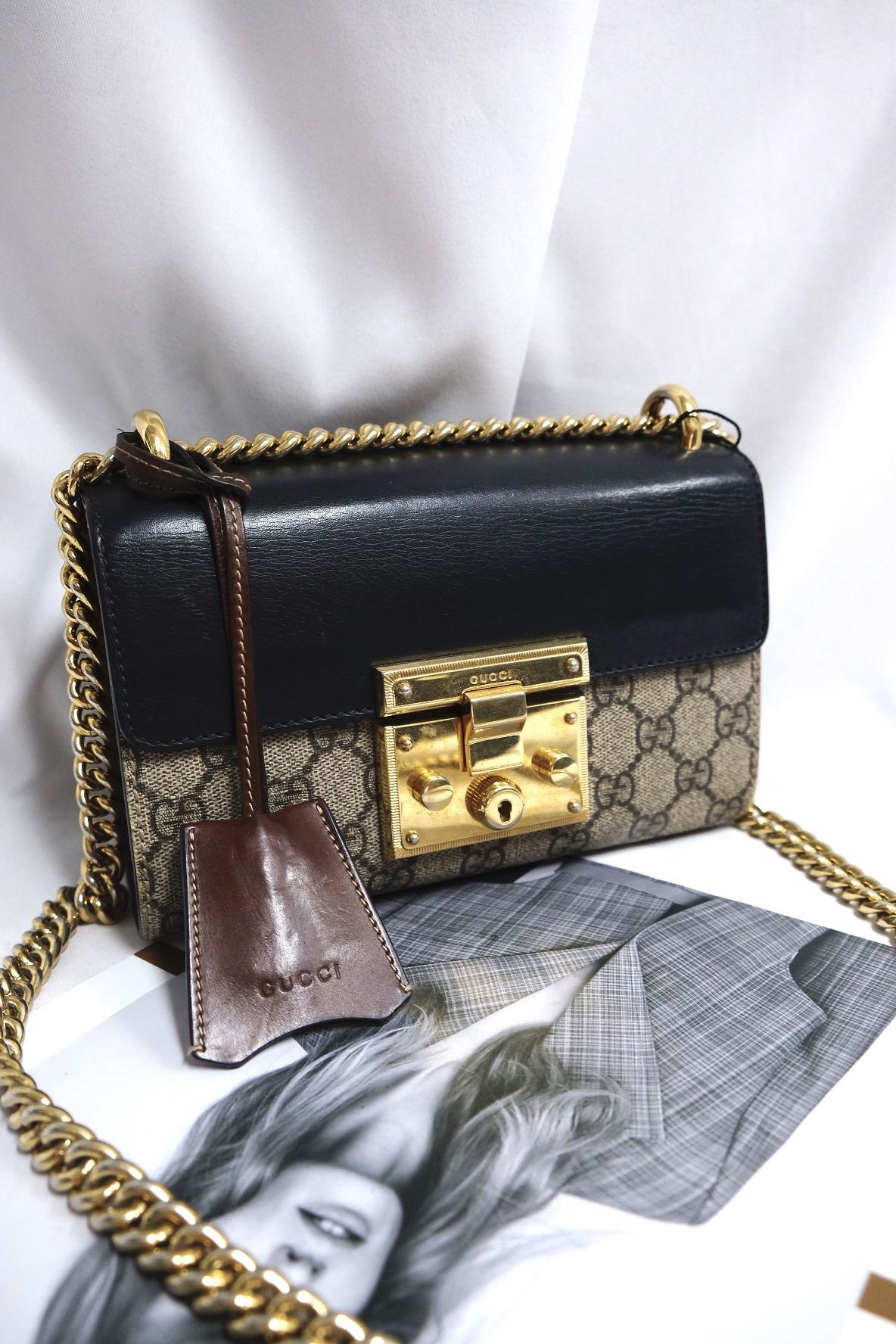 95新 GUCCI/古驰 1007 老花padlock月光宝盒单肩包